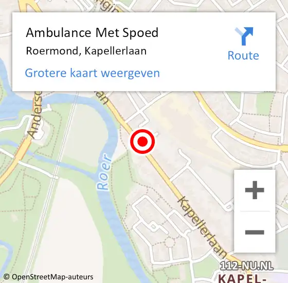 Locatie op kaart van de 112 melding: Ambulance Met Spoed Naar Roermond, Kapellerlaan op 22 december 2023 17:26