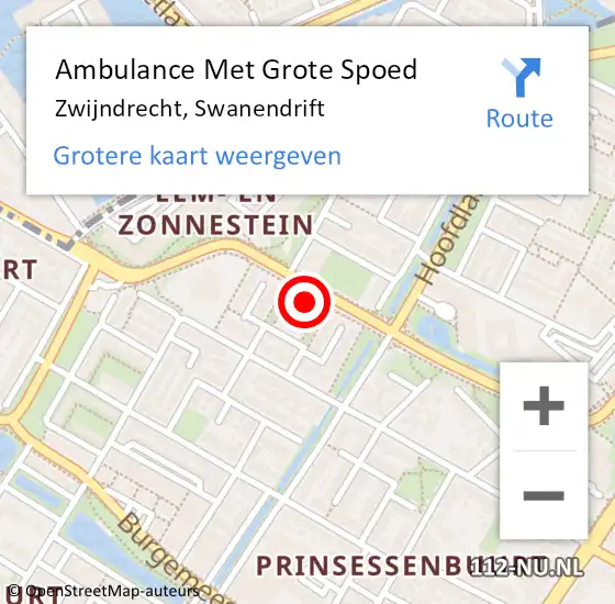 Locatie op kaart van de 112 melding: Ambulance Met Grote Spoed Naar Zwijndrecht, Swanendrift op 22 december 2023 17:46