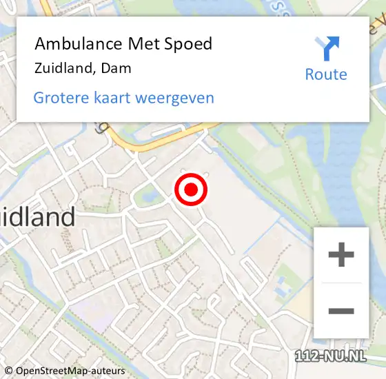 Locatie op kaart van de 112 melding: Ambulance Met Spoed Naar Zuidland, Dam op 22 december 2023 18:54