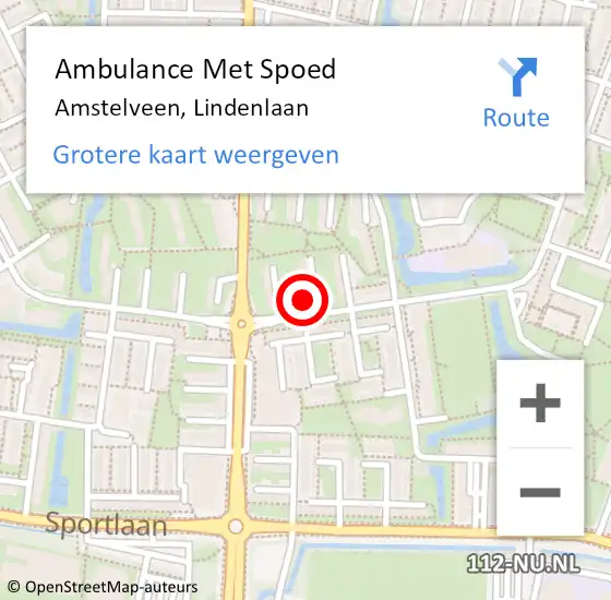 Locatie op kaart van de 112 melding: Ambulance Met Spoed Naar Amstelveen, Lindenlaan op 22 december 2023 19:02