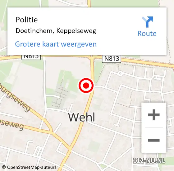 Locatie op kaart van de 112 melding: Politie Doetinchem, Keppelseweg op 22 december 2023 19:26