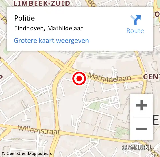 Locatie op kaart van de 112 melding: Politie Eindhoven, Mathildelaan op 22 december 2023 19:38