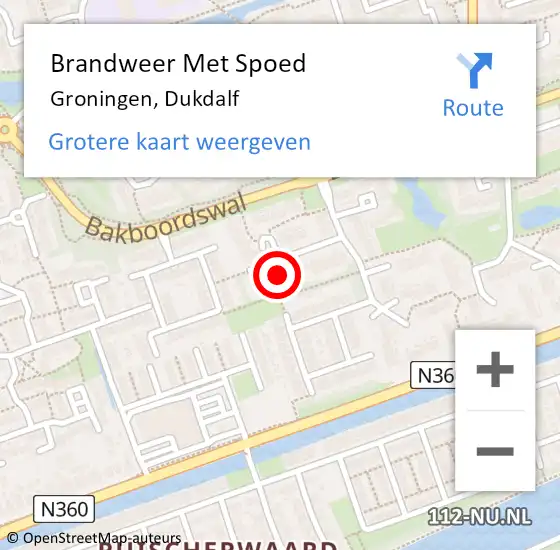 Locatie op kaart van de 112 melding: Brandweer Met Spoed Naar Groningen, Dukdalf op 22 december 2023 20:26
