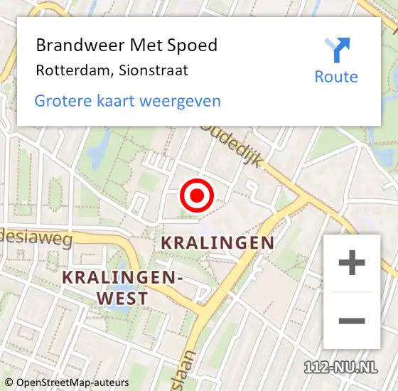 Locatie op kaart van de 112 melding: Brandweer Met Spoed Naar Rotterdam, Sionstraat op 22 december 2023 20:32