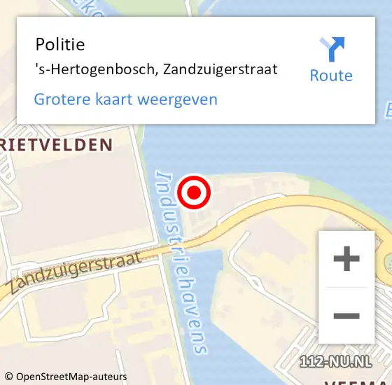 Locatie op kaart van de 112 melding: Politie 's-Hertogenbosch, Zandzuigerstraat op 22 december 2023 20:50