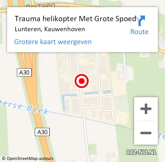 Locatie op kaart van de 112 melding: Trauma helikopter Met Grote Spoed Naar Lunteren, Kauwenhoven op 22 december 2023 21:00