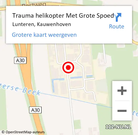 Locatie op kaart van de 112 melding: Trauma helikopter Met Grote Spoed Naar Lunteren, Kauwenhoven op 22 december 2023 21:01
