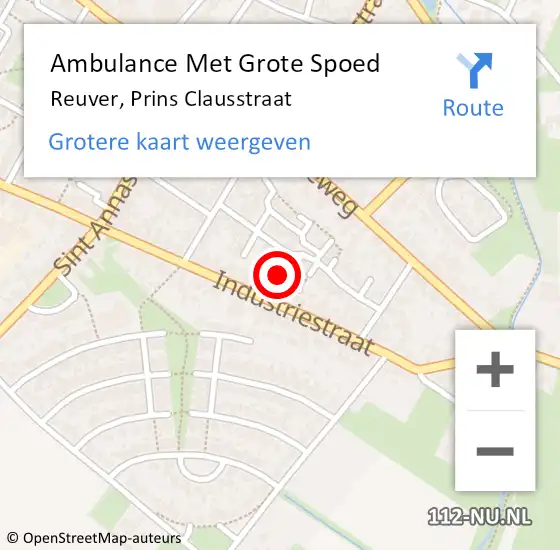 Locatie op kaart van de 112 melding: Ambulance Met Grote Spoed Naar Reuver, Prins Clausstraat op 22 december 2023 21:04