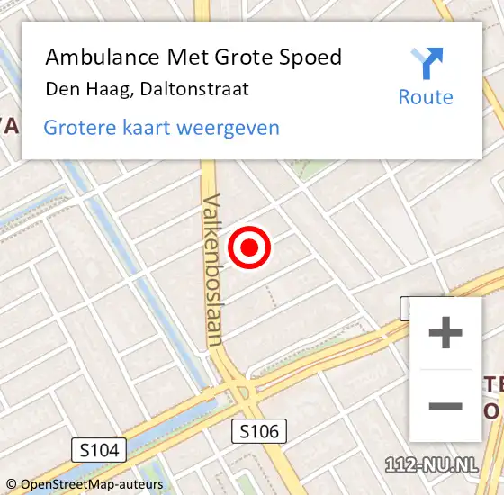 Locatie op kaart van de 112 melding: Ambulance Met Grote Spoed Naar Den Haag, Daltonstraat op 22 december 2023 21:34