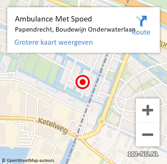 Locatie op kaart van de 112 melding: Ambulance Met Spoed Naar Papendrecht, Boudewijn Onderwaterlaan op 22 december 2023 21:57