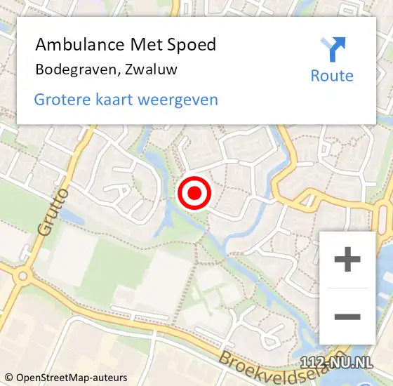 Locatie op kaart van de 112 melding: Ambulance Met Spoed Naar Bodegraven, Zwaluw op 22 december 2023 22:42