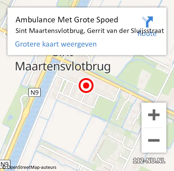 Locatie op kaart van de 112 melding: Ambulance Met Grote Spoed Naar Sint Maartensvlotbrug, Gerrit van der Sluijsstraat op 22 december 2023 22:49