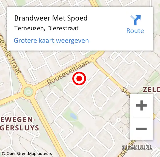 Locatie op kaart van de 112 melding: Brandweer Met Spoed Naar Terneuzen, Diezestraat op 22 december 2023 23:11