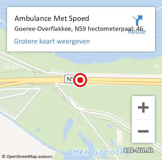 Locatie op kaart van de 112 melding: Ambulance Met Spoed Naar Goeree-Overflakkee, N59 hectometerpaal: 46 op 22 december 2023 23:23