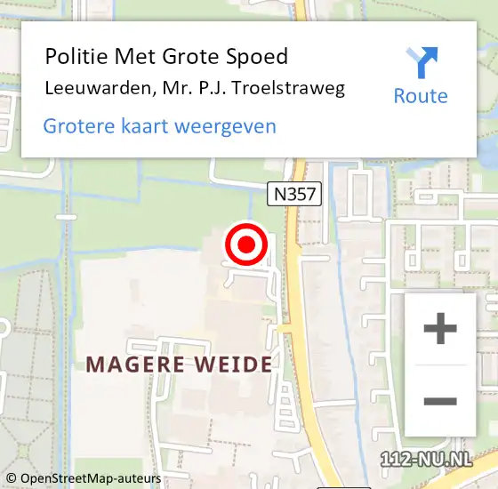 Locatie op kaart van de 112 melding: Politie Met Grote Spoed Naar Leeuwarden, Mr. P.J. Troelstraweg op 22 december 2023 23:44