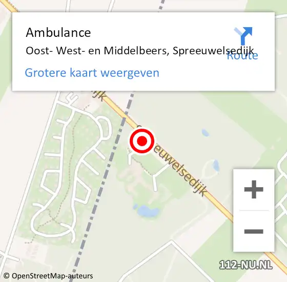 Locatie op kaart van de 112 melding: Ambulance Oost- West- en Middelbeers, Spreeuwelsedijk op 19 september 2014 12:54