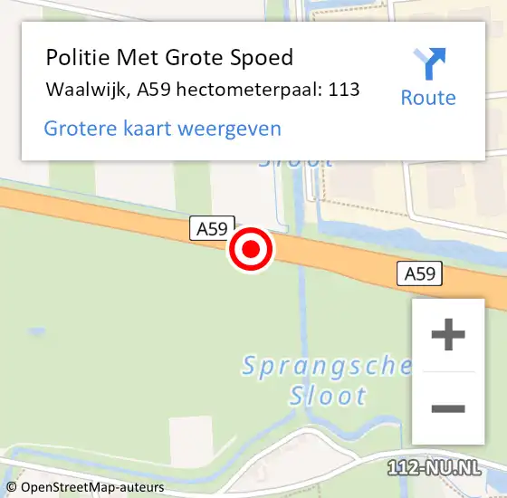Locatie op kaart van de 112 melding: Politie Met Grote Spoed Naar Waalwijk, A59 hectometerpaal: 113 op 23 december 2023 00:24