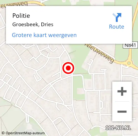 Locatie op kaart van de 112 melding: Politie Groesbeek, Dries op 23 december 2023 00:49