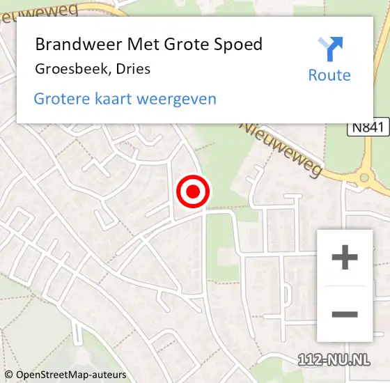 Locatie op kaart van de 112 melding: Brandweer Met Grote Spoed Naar Groesbeek, Dries op 23 december 2023 00:50