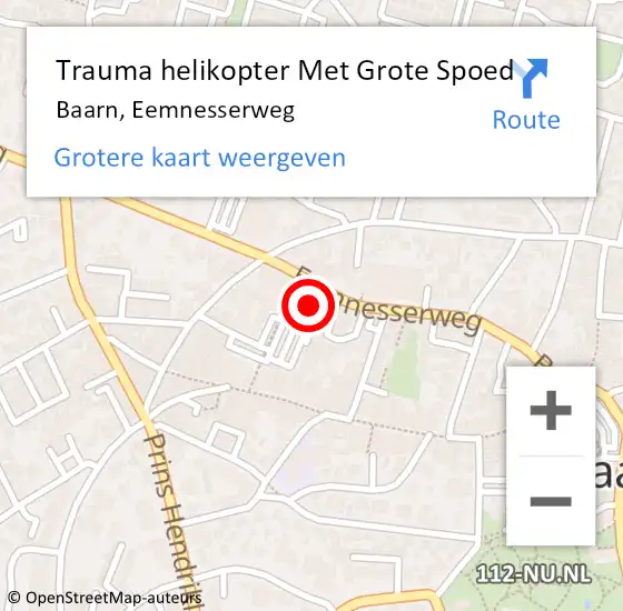 Locatie op kaart van de 112 melding: Trauma helikopter Met Grote Spoed Naar Baarn, Eemnesserweg op 23 december 2023 01:12