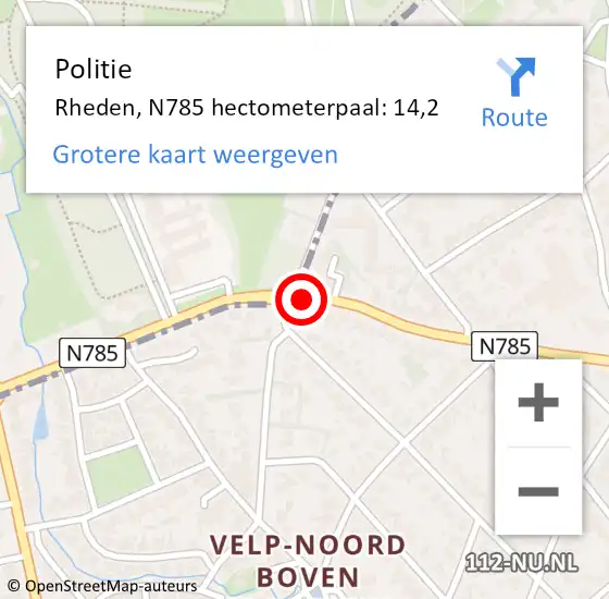 Locatie op kaart van de 112 melding: Politie Rheden, N785 hectometerpaal: 14,2 op 23 december 2023 02:47