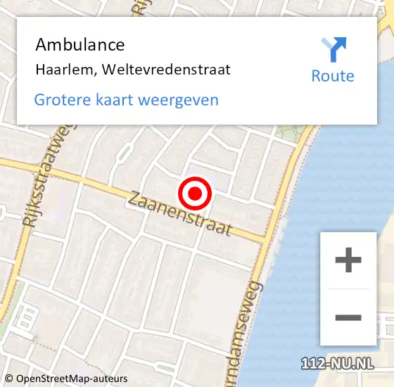 Locatie op kaart van de 112 melding: Ambulance Haarlem, Weltevredenstraat op 23 december 2023 03:27