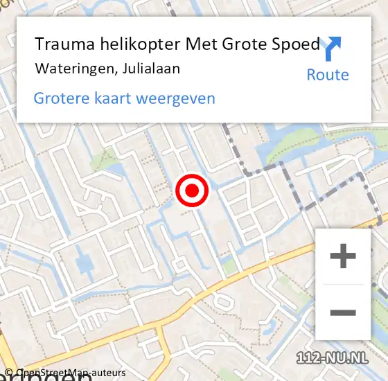 Locatie op kaart van de 112 melding: Trauma helikopter Met Grote Spoed Naar Wateringen, Julialaan op 23 december 2023 04:05