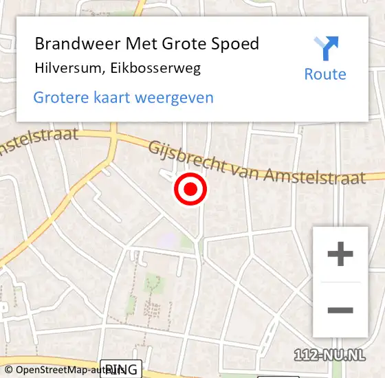 Locatie op kaart van de 112 melding: Brandweer Met Grote Spoed Naar Hilversum, Eikbosserweg op 23 december 2023 04:39