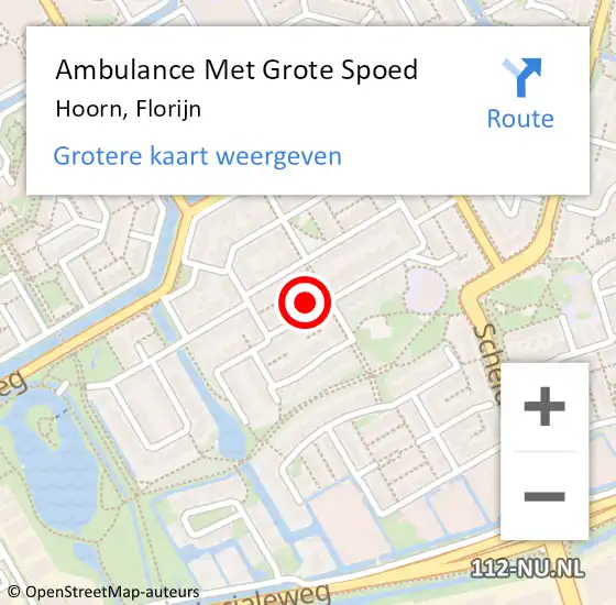 Locatie op kaart van de 112 melding: Ambulance Met Grote Spoed Naar Hoorn, Florijn op 23 december 2023 05:59