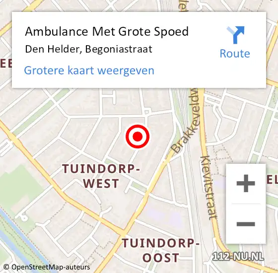 Locatie op kaart van de 112 melding: Ambulance Met Grote Spoed Naar Den Helder, Begoniastraat op 23 december 2023 06:16