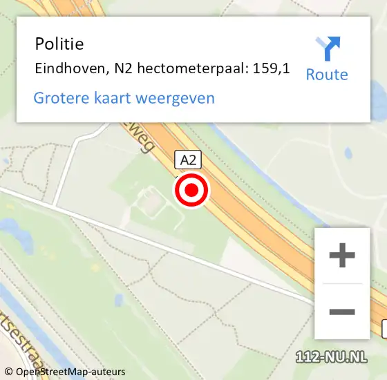 Locatie op kaart van de 112 melding: Politie Eindhoven, N2 hectometerpaal: 159,1 op 23 december 2023 06:31