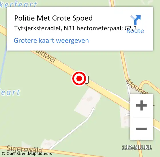 Locatie op kaart van de 112 melding: Politie Met Grote Spoed Naar Tytsjerksteradiel, N31 hectometerpaal: 62,3 op 23 december 2023 07:12