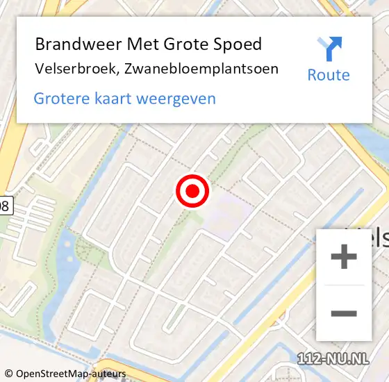 Locatie op kaart van de 112 melding: Brandweer Met Grote Spoed Naar Velserbroek, Zwanebloemplantsoen op 23 december 2023 08:05