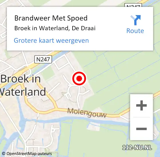 Locatie op kaart van de 112 melding: Brandweer Met Spoed Naar Broek in Waterland, De Draai op 23 december 2023 08:39
