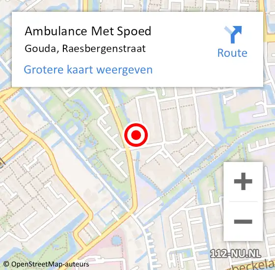 Locatie op kaart van de 112 melding: Ambulance Met Spoed Naar Gouda, Raesbergenstraat op 23 december 2023 10:08