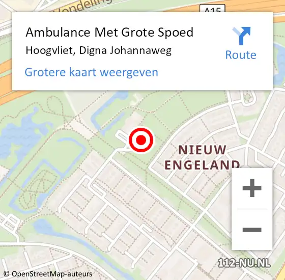 Locatie op kaart van de 112 melding: Ambulance Met Grote Spoed Naar Hoogvliet, Digna Johannaweg op 23 december 2023 10:09