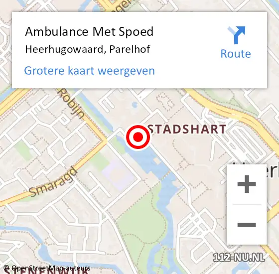 Locatie op kaart van de 112 melding: Ambulance Met Spoed Naar Heerhugowaard, Parelhof op 23 december 2023 10:19