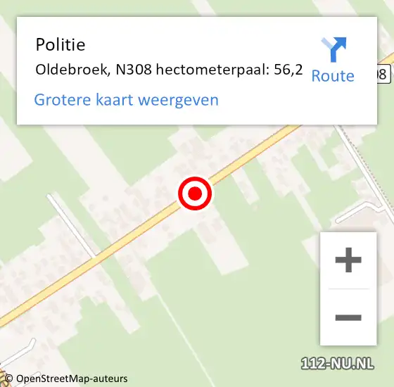 Locatie op kaart van de 112 melding: Politie Oldebroek, N308 hectometerpaal: 56,2 op 23 december 2023 10:21