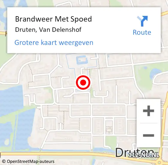 Locatie op kaart van de 112 melding: Brandweer Met Spoed Naar Druten, Van Delenshof op 23 december 2023 10:36