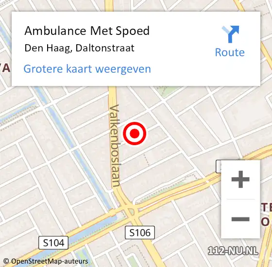 Locatie op kaart van de 112 melding: Ambulance Met Spoed Naar Den Haag, Daltonstraat op 23 december 2023 10:41