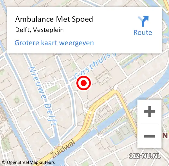 Locatie op kaart van de 112 melding: Ambulance Met Spoed Naar Delft, Vesteplein op 23 december 2023 10:44