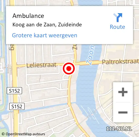 Locatie op kaart van de 112 melding: Ambulance Koog aan de Zaan, Zuideinde op 23 december 2023 10:45