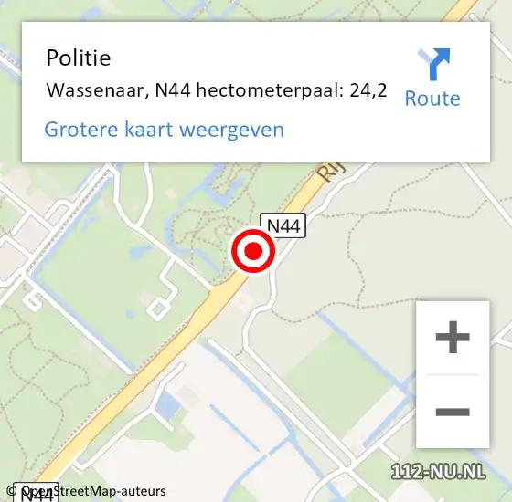 Locatie op kaart van de 112 melding: Politie Wassenaar, N44 hectometerpaal: 24,2 op 23 december 2023 10:49