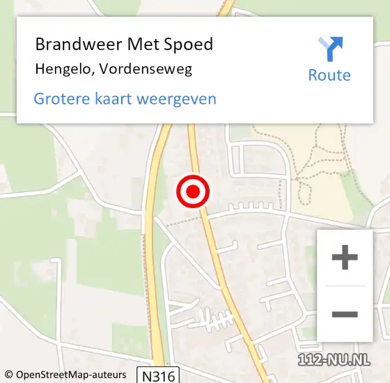 Locatie op kaart van de 112 melding: Brandweer Met Spoed Naar Hengelo, Vordenseweg op 23 december 2023 11:15