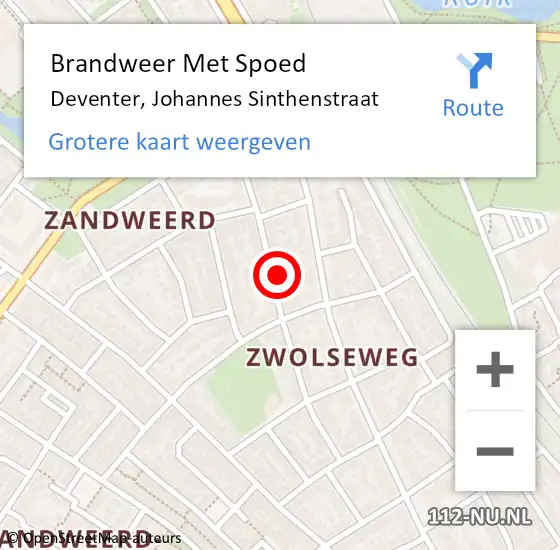 Locatie op kaart van de 112 melding: Brandweer Met Spoed Naar Deventer, Johannes Sinthenstraat op 23 december 2023 11:16