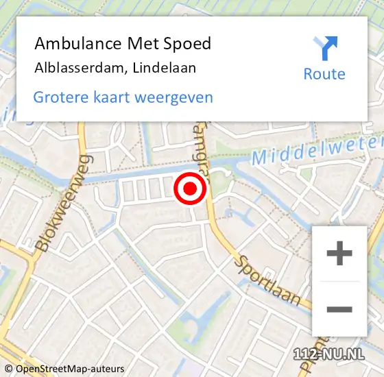 Locatie op kaart van de 112 melding: Ambulance Met Spoed Naar Alblasserdam, Lindelaan op 23 december 2023 11:18