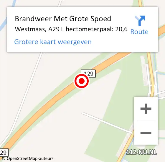 Locatie op kaart van de 112 melding: Brandweer Met Grote Spoed Naar Westmaas, A29 L hectometerpaal: 20,6 op 19 september 2014 13:40