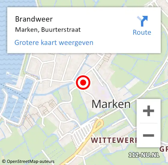 Locatie op kaart van de 112 melding: Brandweer Marken, Buurterstraat op 23 december 2023 12:46