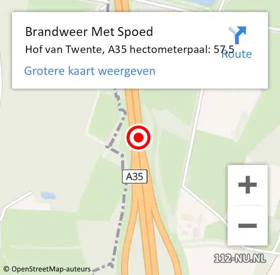 Locatie op kaart van de 112 melding: Brandweer Met Spoed Naar Hof van Twente, A35 hectometerpaal: 57,5 op 23 december 2023 13:43