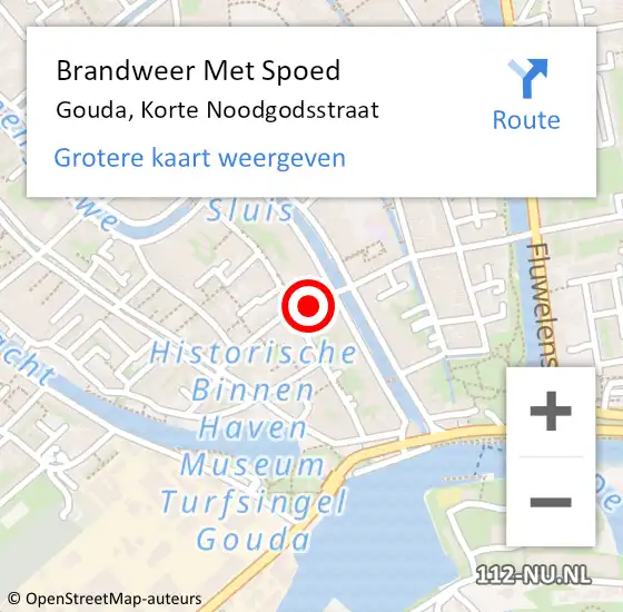 Locatie op kaart van de 112 melding: Brandweer Met Spoed Naar Gouda, Korte Noodgodsstraat op 23 december 2023 13:52